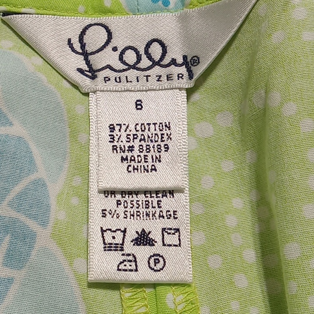 LILLY PULITZER Womens PANTS 8 Preowned Casual SLACKS GREEN Used TURTLES COTTON - Picture 6 of 7